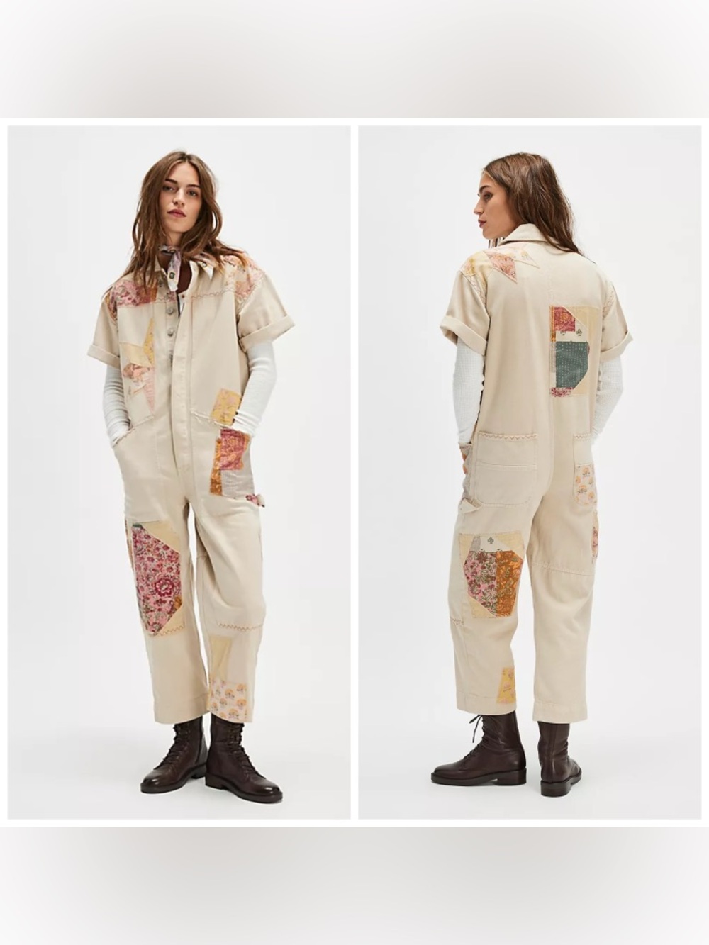 Free People We The Free Glory Days Jumpsuit‎ Coveralls Denim Patchwork Medium
